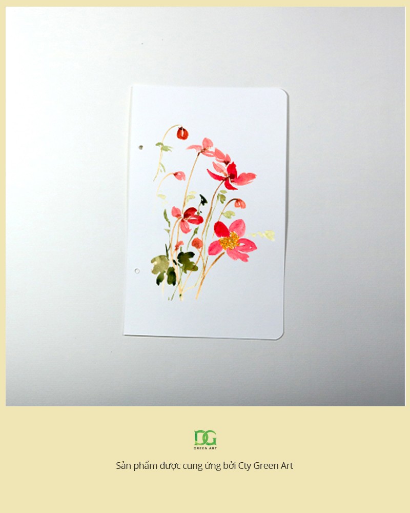 Giấy vẽ màu nước dòng giấy lên màu đẹp tự nhiên, giấy vân nhẹ 40 tờ bo góc khổ (11 x 17.5) cm - Bìa màu hồng sen
